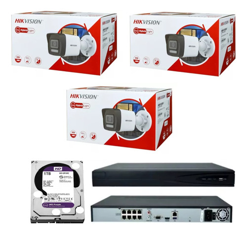 Nvr 08 Canais Hikvision Poe+03 Cameras Bullet Ip + Hd Purple