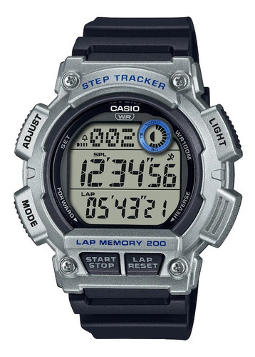 Reloj Casio Ws-2100h-1a2 Correr Runners Corredores Pasos Color De La Malla Negro Color Del Bisel Gris Color Del Fondo Natural