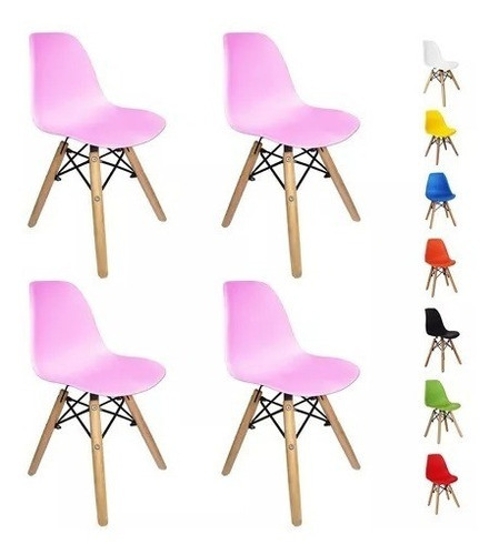 Kit 4 Cadeiras Infantis Para Escrivaninha Wood Eames Eiffel