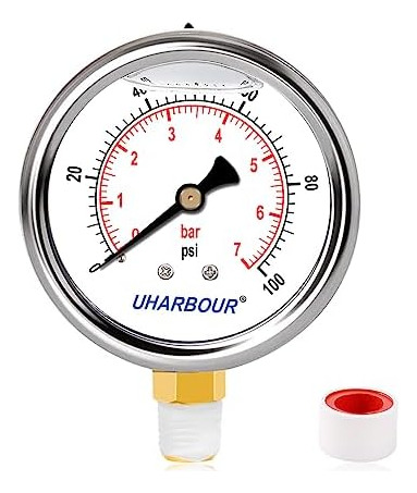 Uharbour Manómetro Lleno De Líquido Npt Cinta De Teflón Manó