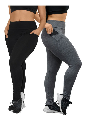 Kit 2 Calças Legging Com Bolsos Ginástica Confortável Suplex