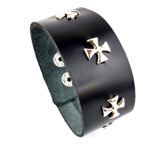 Brazalete Cuero Cruz De Hierro Ajustable Moda Incluye Caja 