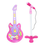 Guitarra E Microfone Musical Rosa Infantil Karaoke Importway