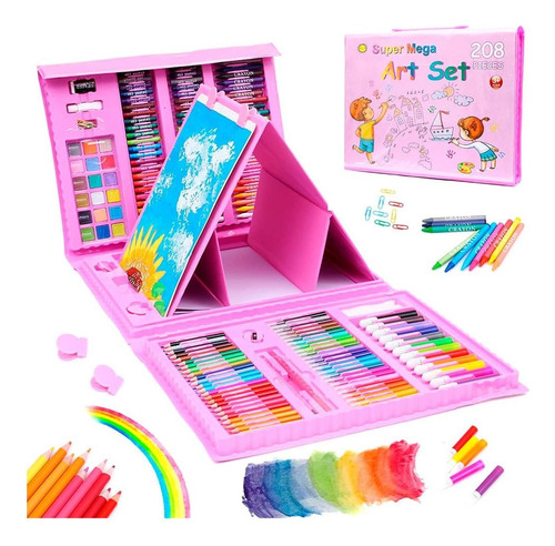 Set Arte Maleta X208 Piezas Caballete Crayon Acuarela Plumon