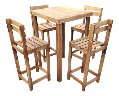 Mesa Periquera De Madera Con 4 Bancos Rustico La Mejor¡¡