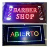 Letrero Abierto Led + Letrero Barber Shop Led De 48cm X 25cm