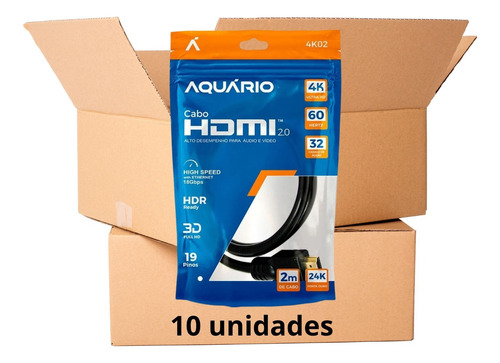 Kit 10 Cabos Hdmi 4k 2 Metros Cx Fechado 60 Hz Atacado