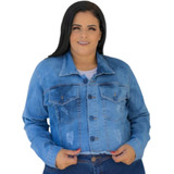 Jaqueta Feminina Plus Size Curta Jeans Botão Forrado Premium