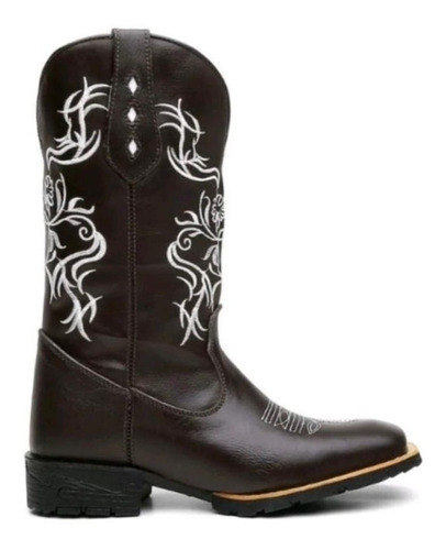 Bota Botina Texana Country Flor Branca