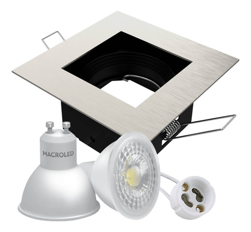 Spot Cuadrado Dicroica Acero 4111 + Led 7w Macroled