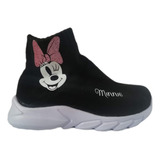 Tenis Tipo Calceta Negro Con Estampado Minnie Mouse