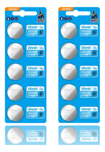 10 Pilas Boton Cr2032 Vinnic 2032 Litio Distribuidora