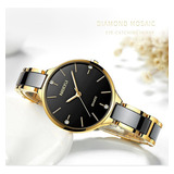 Nibosi Elegant Women Relógios De Quartzo De Cerâmica Cor Da Correia Ouro/preto