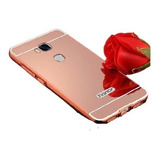 Capa Espelhada Aro Metal Rose Huawei Honor 5x Pelicula Vidro