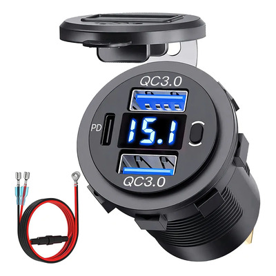 Usb De 12 Voltios, Carga Rápida Dual 3.0 Puertos Y Pd3.0 Usb C, Cargador De Batería De Coche, Enchufe Impermeable De 12 V, Kit De Repuesto Para Encendedor De Cigarrillos Con Voltímetro | MercadoLibre