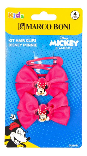 Kit 4 Presilhas Tic Tac Hair Clips Disney Minnie Marco Boni Cor Rosa