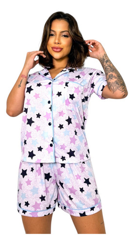 Pijama Feminino Americano Blogueira Golinha Botões Baby Doll