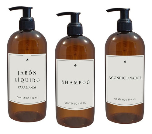 Set X3 Dispenser Shampoo - Acondicionador - Jabón Líquido