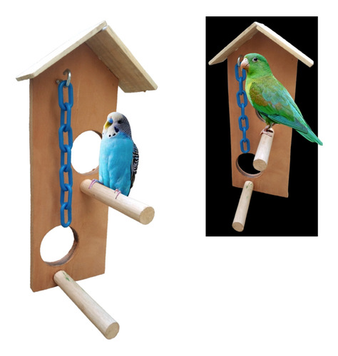 Percha Casita De Madera Para Aves Loros Pericos Ninfas 