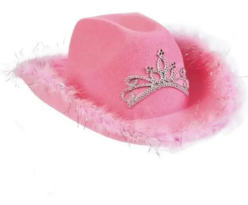 Sombrero Vaquero Con Luz Led Plumas Color Blanco O Rosa