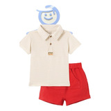 Conj Masc Inf Camisa Off C/listras Short Vermelho Pingo Lele