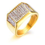 Anillo Cuadrado Gold Titan Diamantes Moda Masculina 2020