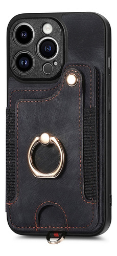 Capa De Cartão De Couro Com Suporte De Anel Para iPhone