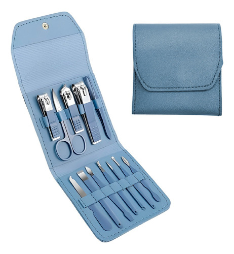 Set Manicura Estuche Cuerina Alicate Pedicura 12 Piezas 