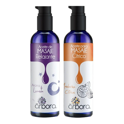 Pack Con 2 Aceites Para Masaje: Aroma Lavanda + Aroma Cítrico | Hidrata Tu Piel, Relájate, Convierte Tu Casa En Un Spa| Con Aceites Esenciales 100% Puros | Aromaterapia Y Bienestar |90ml Árbora