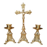 Candeleros Y Cruz De Bronce Para Mesa Altar Iglesias