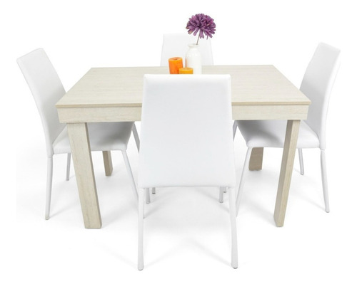 Set Comedor Napoli Balí 4 Puestos En Cuero Sintético Color Balí/blanco