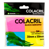 Bloco Adesivo Post-it Colorido 4 Blocos 100 Folhas Colacril