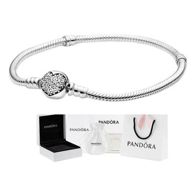 Pulsera Pandora Plata 925 Mujer Corazón Mosquetón Color Plateado Diámetro 0.3 Cm Largo 20 Cm | Meses sin interés