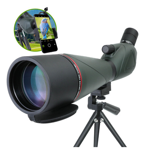 Qunse Telescopio Monocular Hd 20-60x 80mm Bak4 Con Adaptador