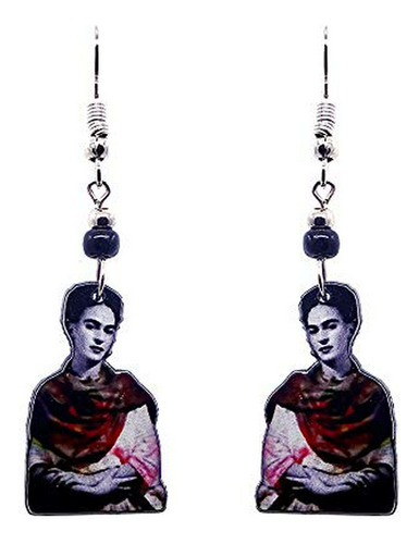 Frida Kahlo Portrait Artista Mexicana Pendientes Colgantes G