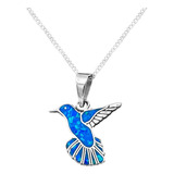 Dije Y Cadena Colibri Opalo Azul Rey Plata 925 Con Envio