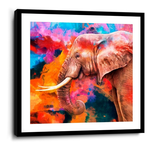 Cuadro Enmarcado Fotográfico Elefante De Colores  70x70cm
