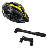 Kit Slp Accesorios Ciclismo Casco + Inflador De Mano Color Amarillo Talle L
