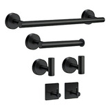 Set De 6 Accesorios De Baño Negro Mate (toallero40cm)