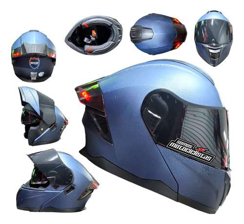 Casco Edge Boston Abatible Certificado Dot Luz Trasera Azul