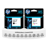 Kit Cartuchos Hp 667 Preto Color 1275 2376 2775 2776 6475