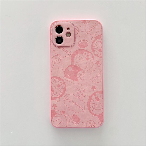 Funda Para iPhone Anime Doraemon Pink En Piel Estampada Con