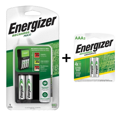 Combo Cargador Energizer Maxi + 2 Pilas Aa + 2 Pilas Aaa Rec