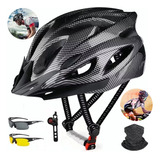 Casco De Bicicleta Unisex+luz De Bicicleta+gafas+mascara Color Negro Talla Talla Única