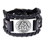 Pulsera Cuero Hombre Mujer Amuleto Nórdico Vikingo Valknut