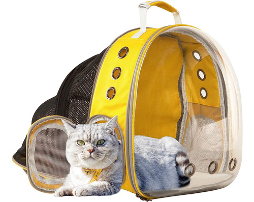 Maleta Para  Gato Astropet Transparente Expandible Amarillo