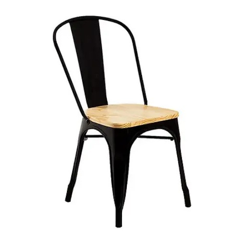 Silla De Comedor Tolix Negro Con Asiento De Madera/moadchile