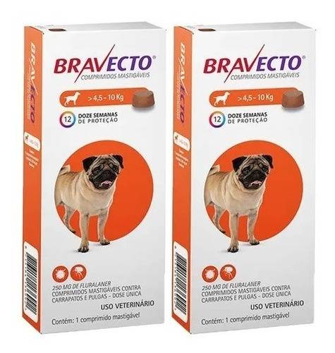 Kit 02 Remedios Para Carrapatos Antipulgas Bravecto 4 A 10kg