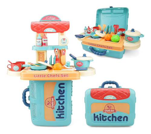 Maletin Cocina De Juguete Little Chef 3en1 Azul