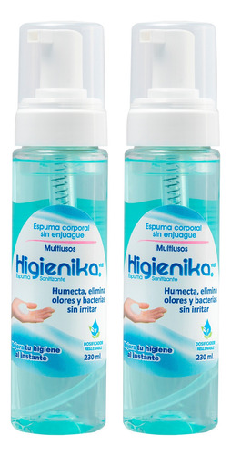 2 Pack Espuma Jabón En Seco Sin Enjuague 230 Ml Higienika